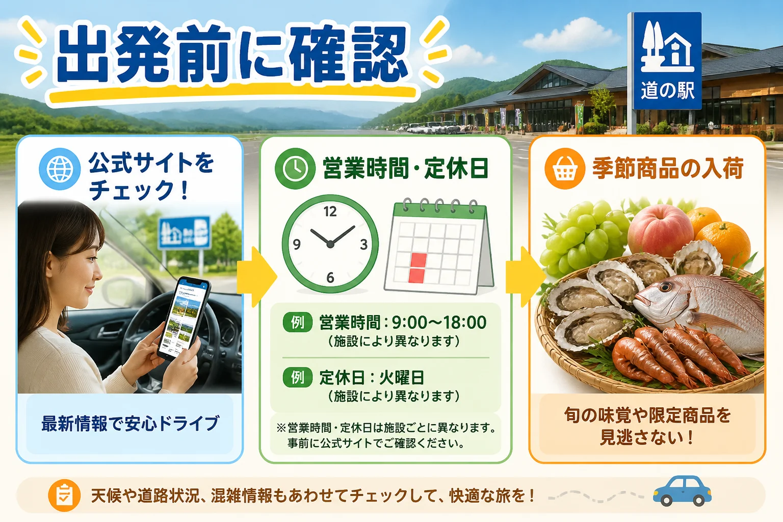 営業時間変更や季節商品の変動に注意する記事内容を補足するため