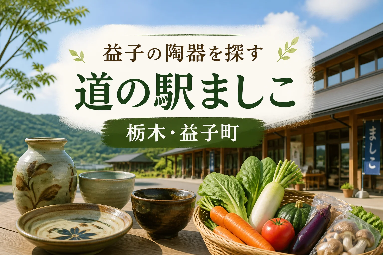 記事テーマである益子焼と道の駅ましこの地域性を一目で伝えるため。