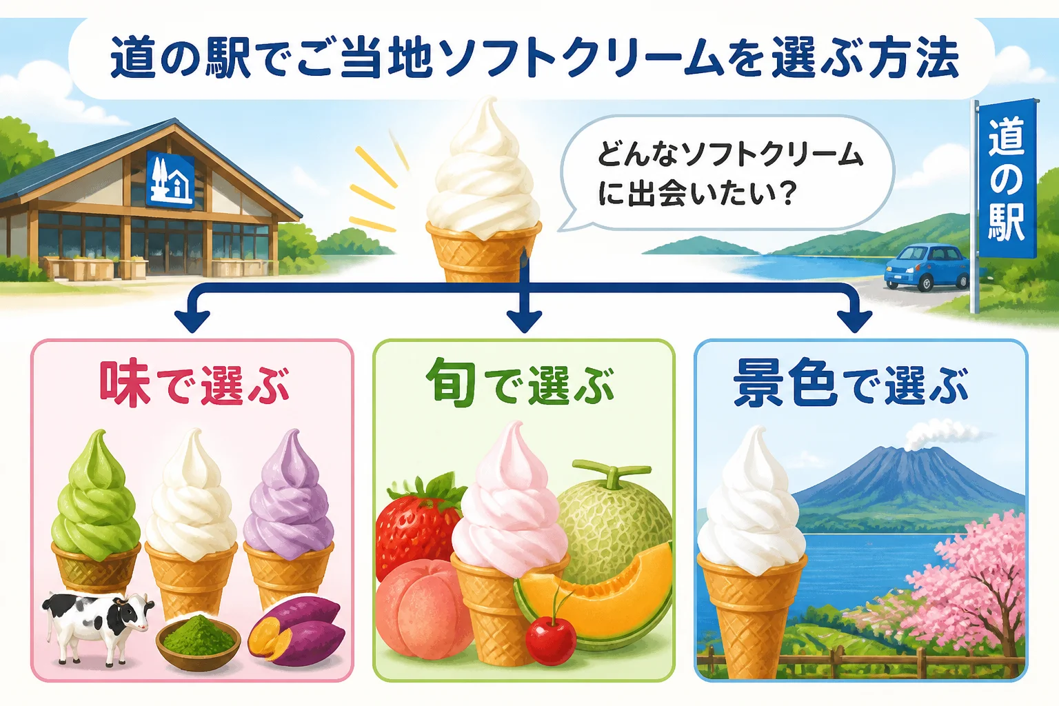 読者が自分の目的に合う道の駅を選びやすくする。
