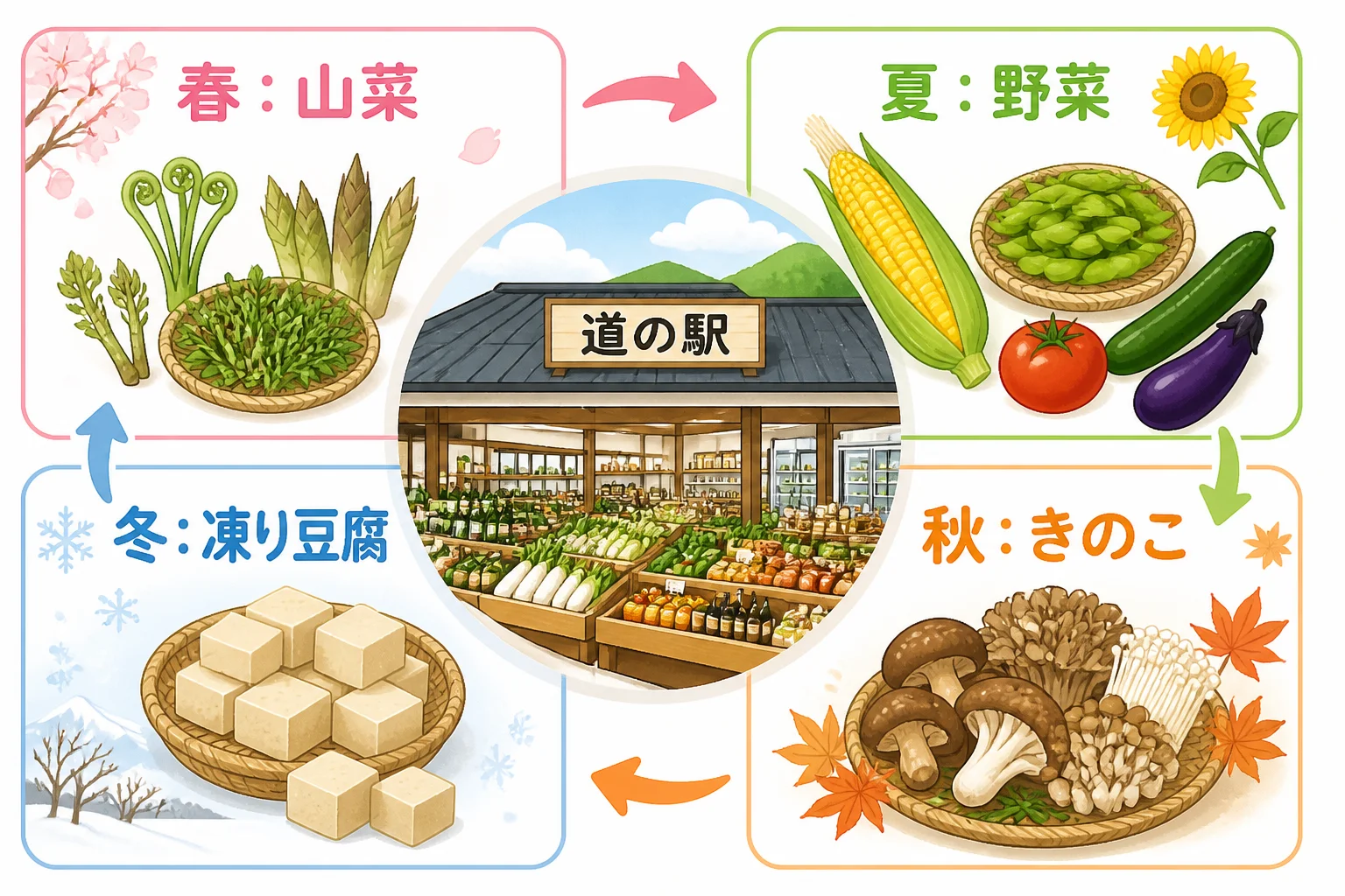 季節によって変わる名産品を視覚的に整理するため