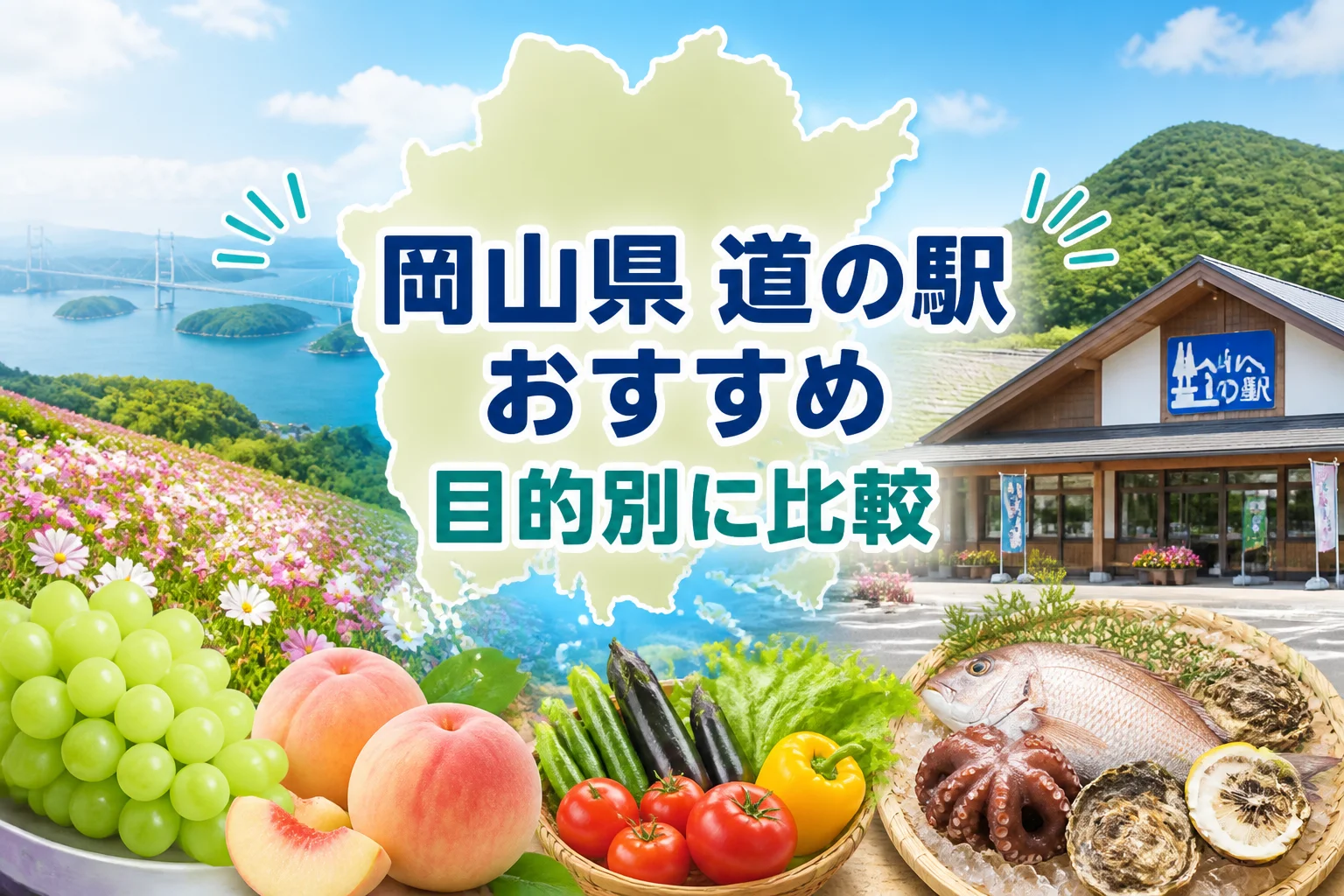 岡山県の地域性と、道の駅を目的別に比較する記事であることを一目で伝える。