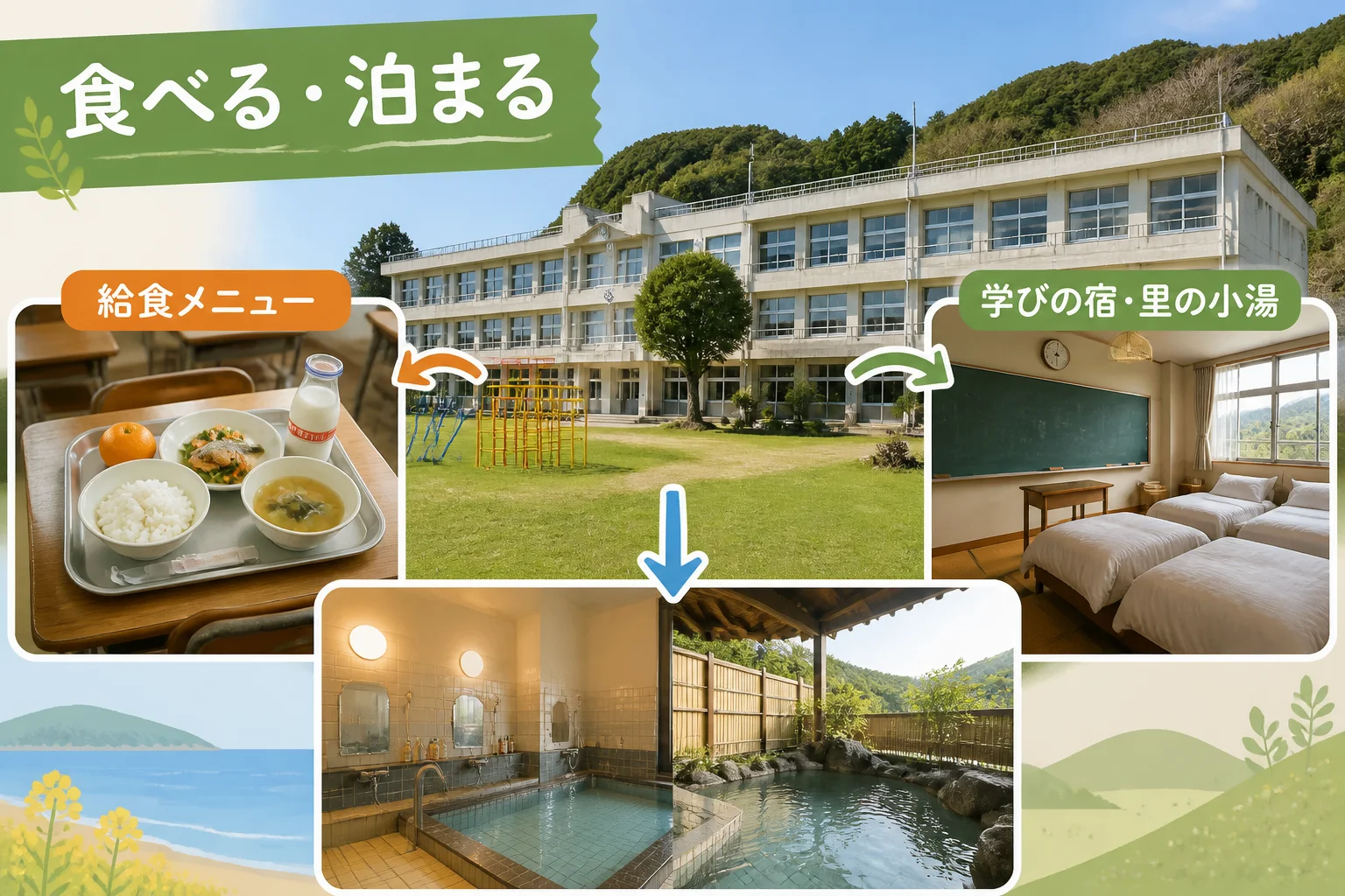 食事・宿泊・温浴を一体で楽しめる特徴を整理するため