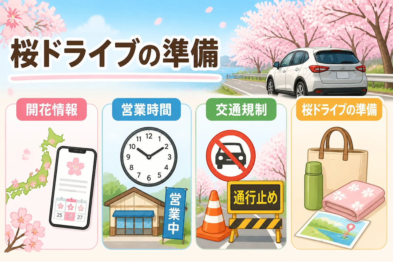 桜の見頃や臨時変更を確認する重要性を伝える。