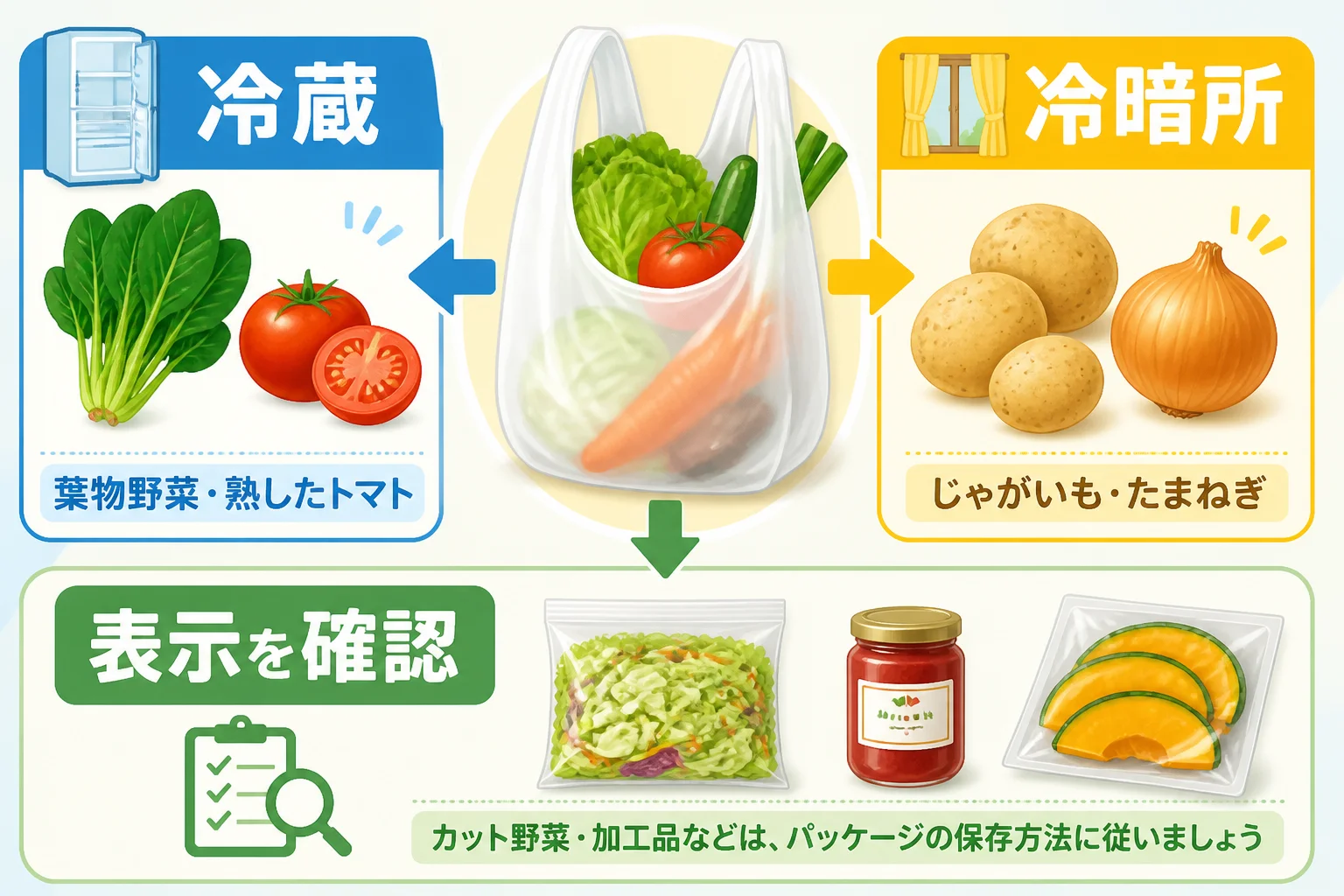 品目による保存場所の違いを直感的に伝えるため