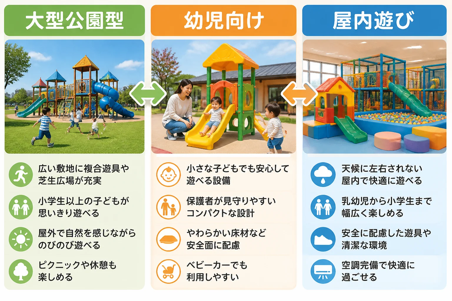 施設ごとの遊び場のタイプの違いを視覚的に整理するため。