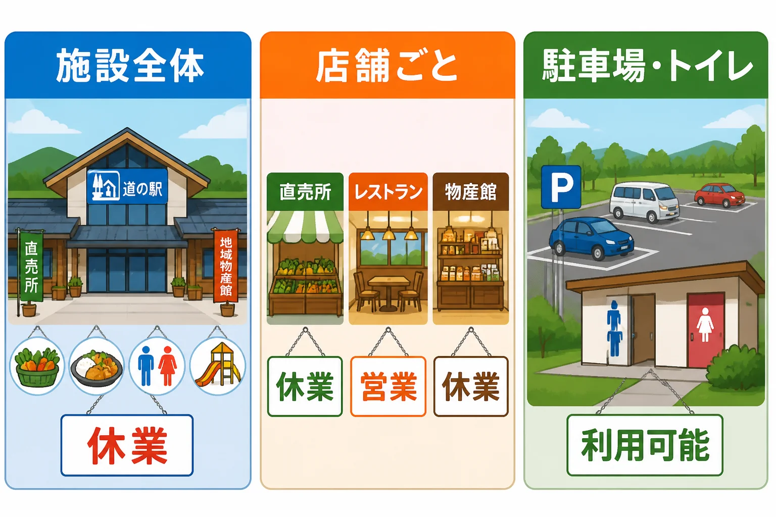 道の駅全体の休業と店舗・休憩機能の違いを理解しやすくする