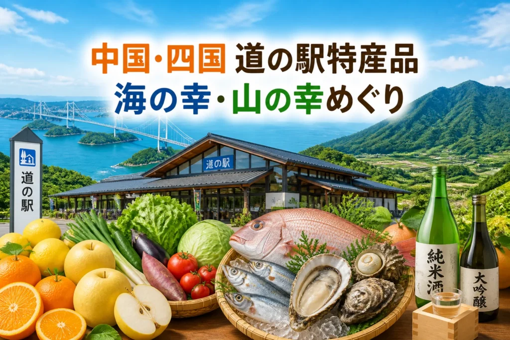 中国・四国の広域性と、道の駅で出会える農産物・海産物を直感的に伝えるため