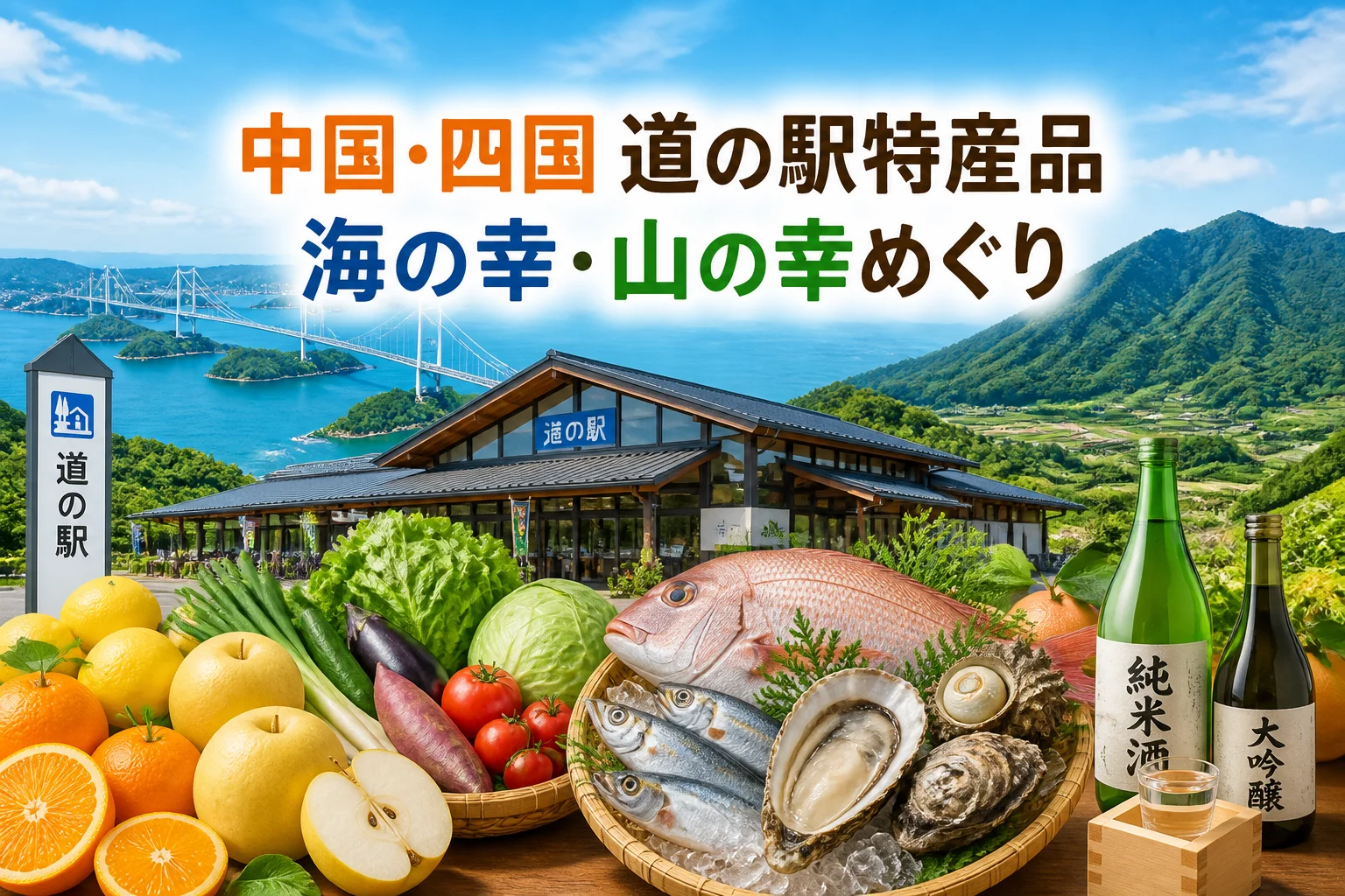 中国・四国の広域性と、道の駅で出会える農産物・海産物を直感的に伝えるため