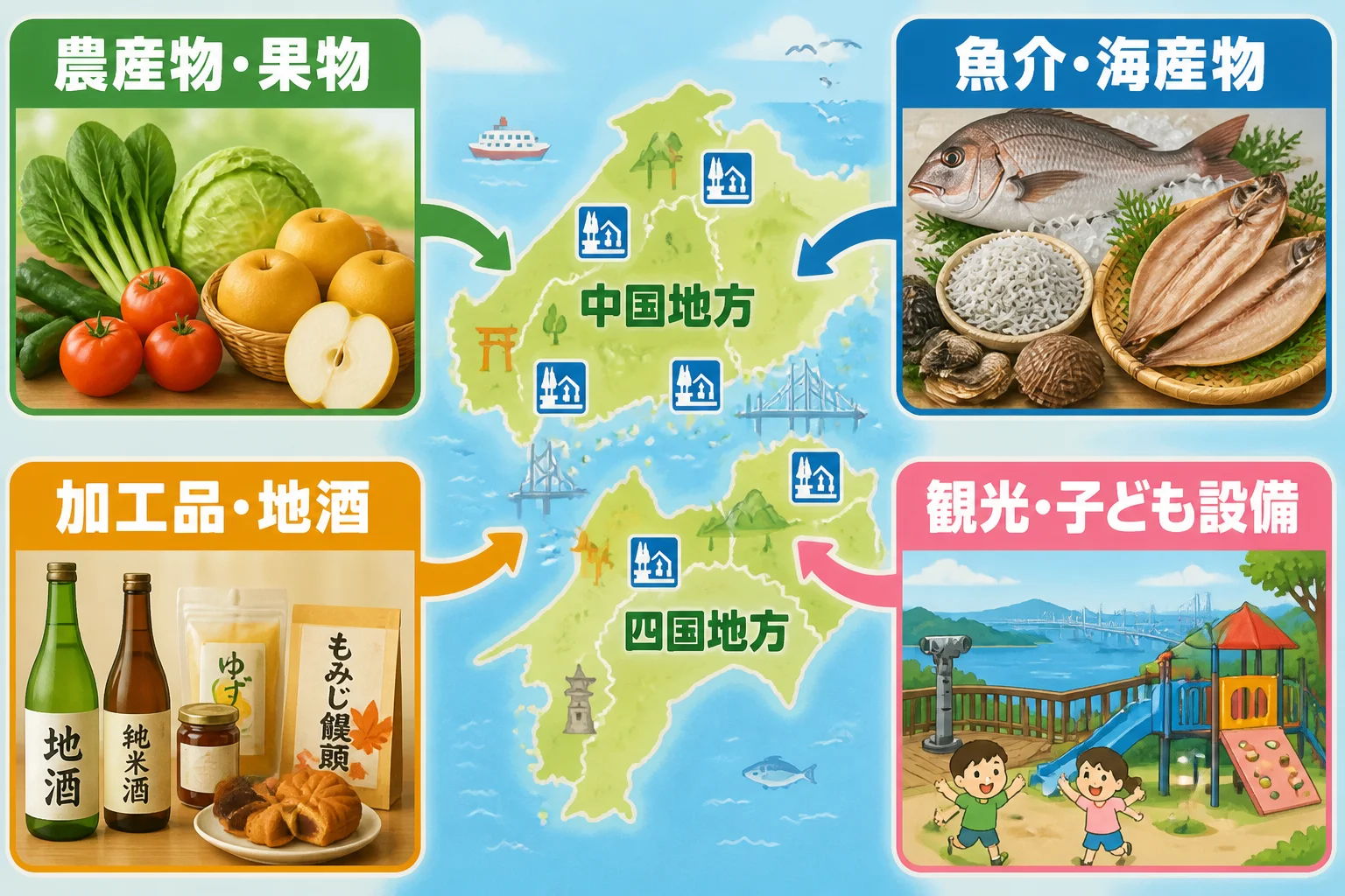 施設選びの基準を特産品・利用目的別に視覚化するため