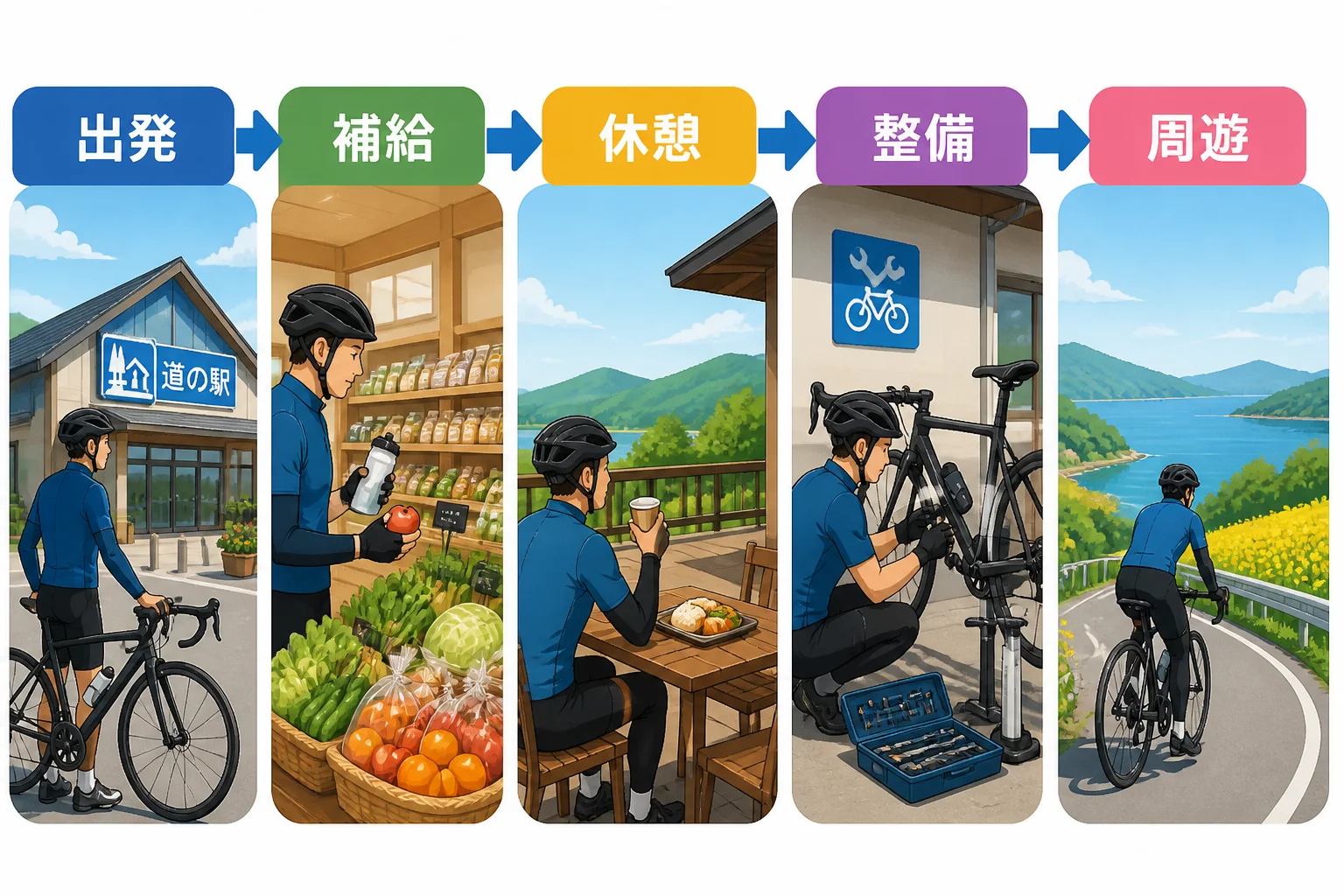 道の駅を組み込んだサイクリング計画の流れを説明する