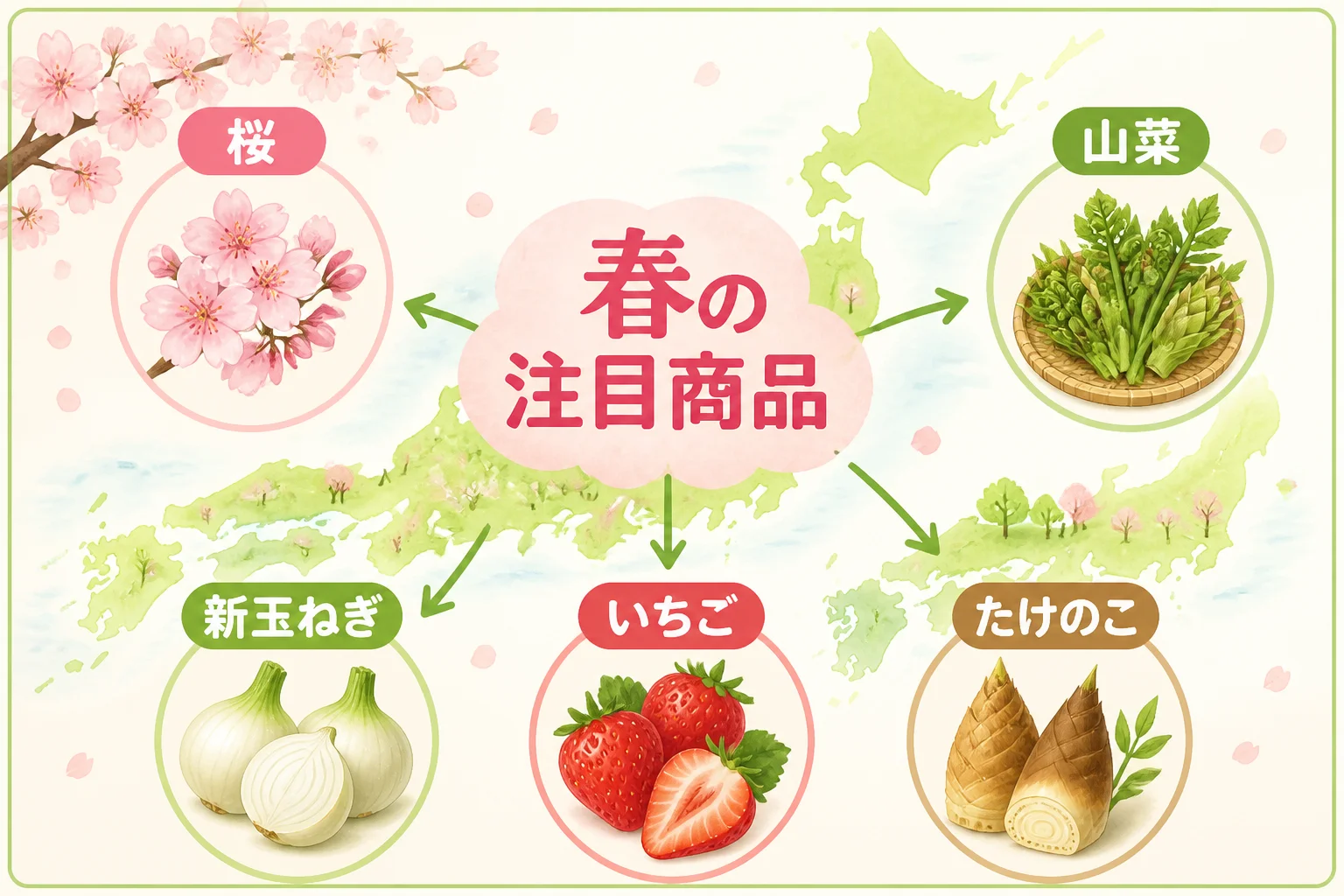 ランキングの選定理由である春の具体的な味覚・景観を視覚化する