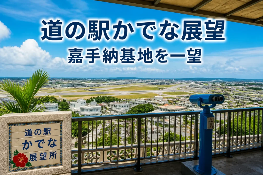 検索テーマである道の駅かでなの展望と嘉手納基地の眺望を一目で伝えるため。