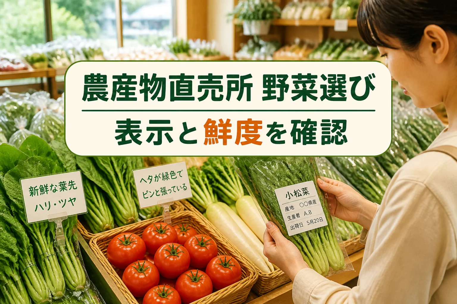 検索テーマである農産物直売所と野菜の選び方を一目で伝えるため