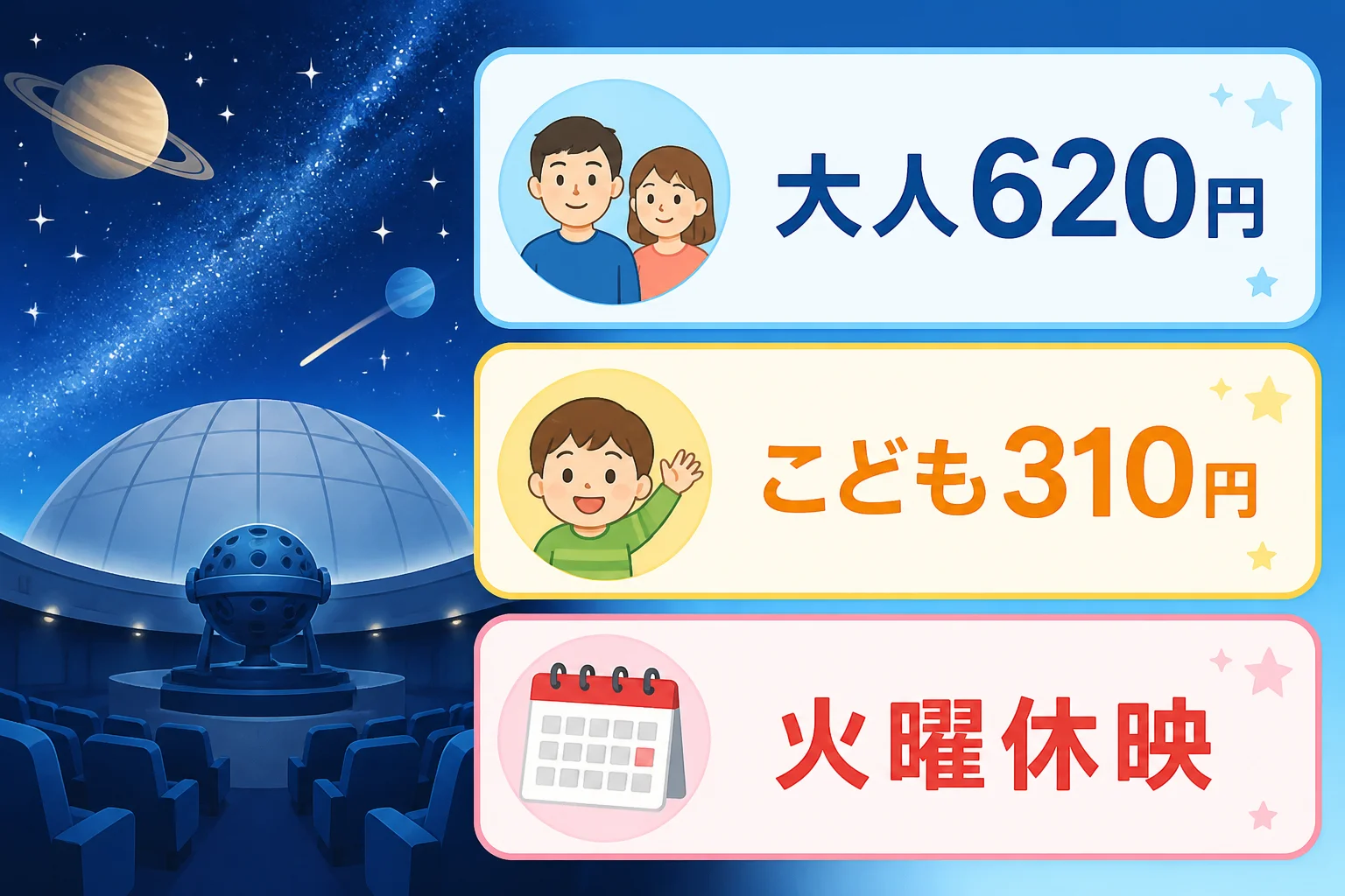 料金と休映日の要点をスマートフォンでも把握しやすくする
