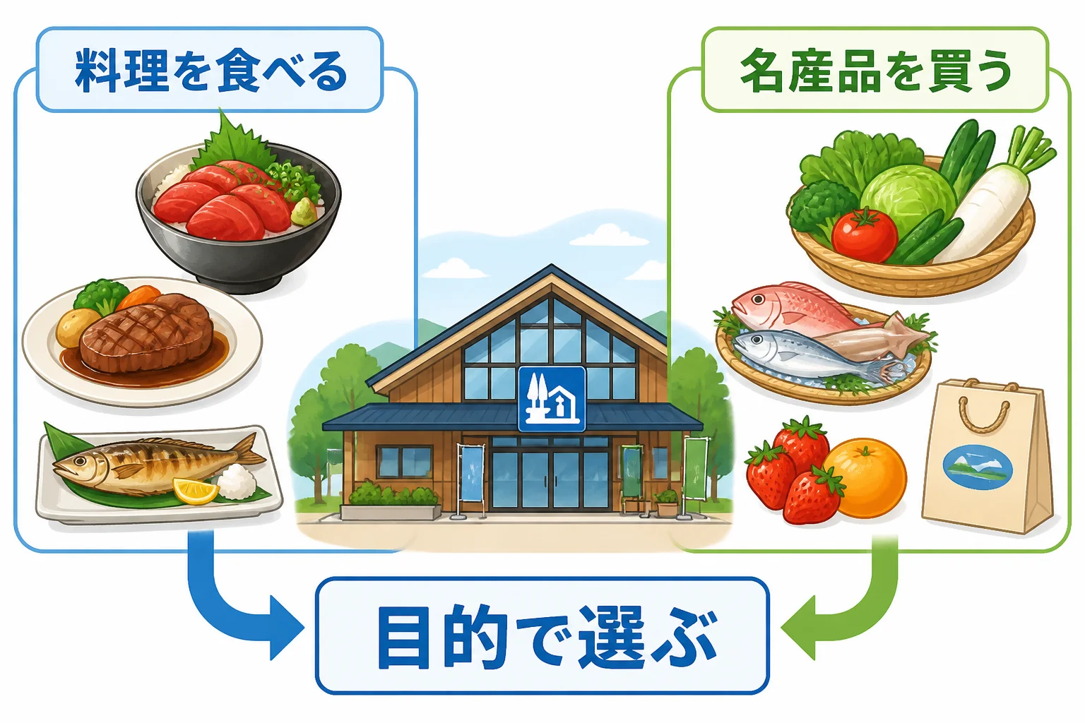 料理提供施設と名産品販売を分けて見る記事独自の比較軸を示す