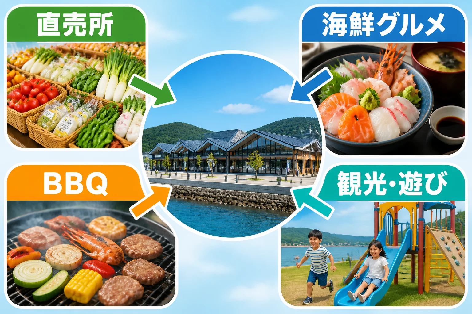 買い物・食事・体験を一か所で楽しめる施設構成を伝えるため