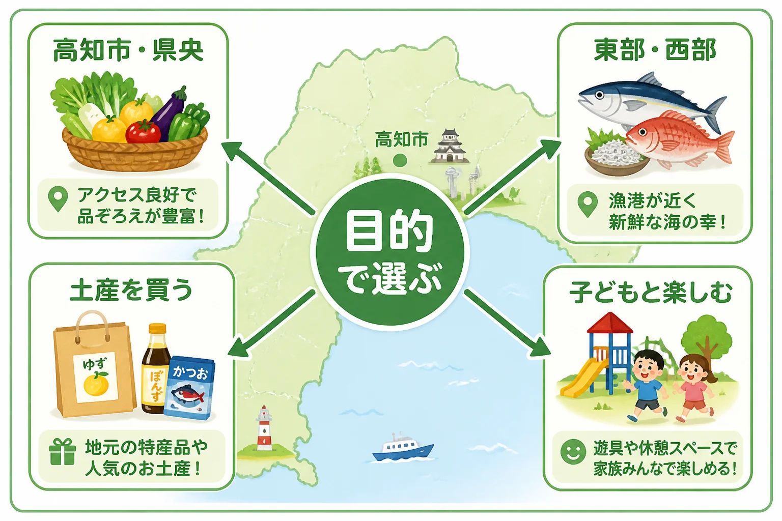 施設の立地と選び方を視覚的に整理する。