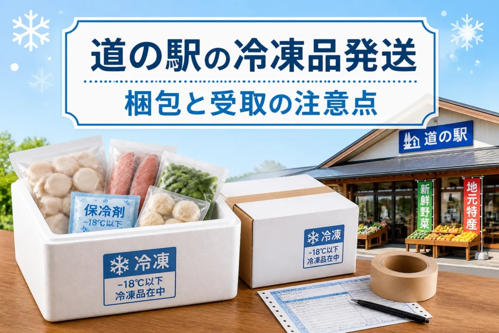 検索テーマである道の駅・冷凍品・発送方法を一目で伝える