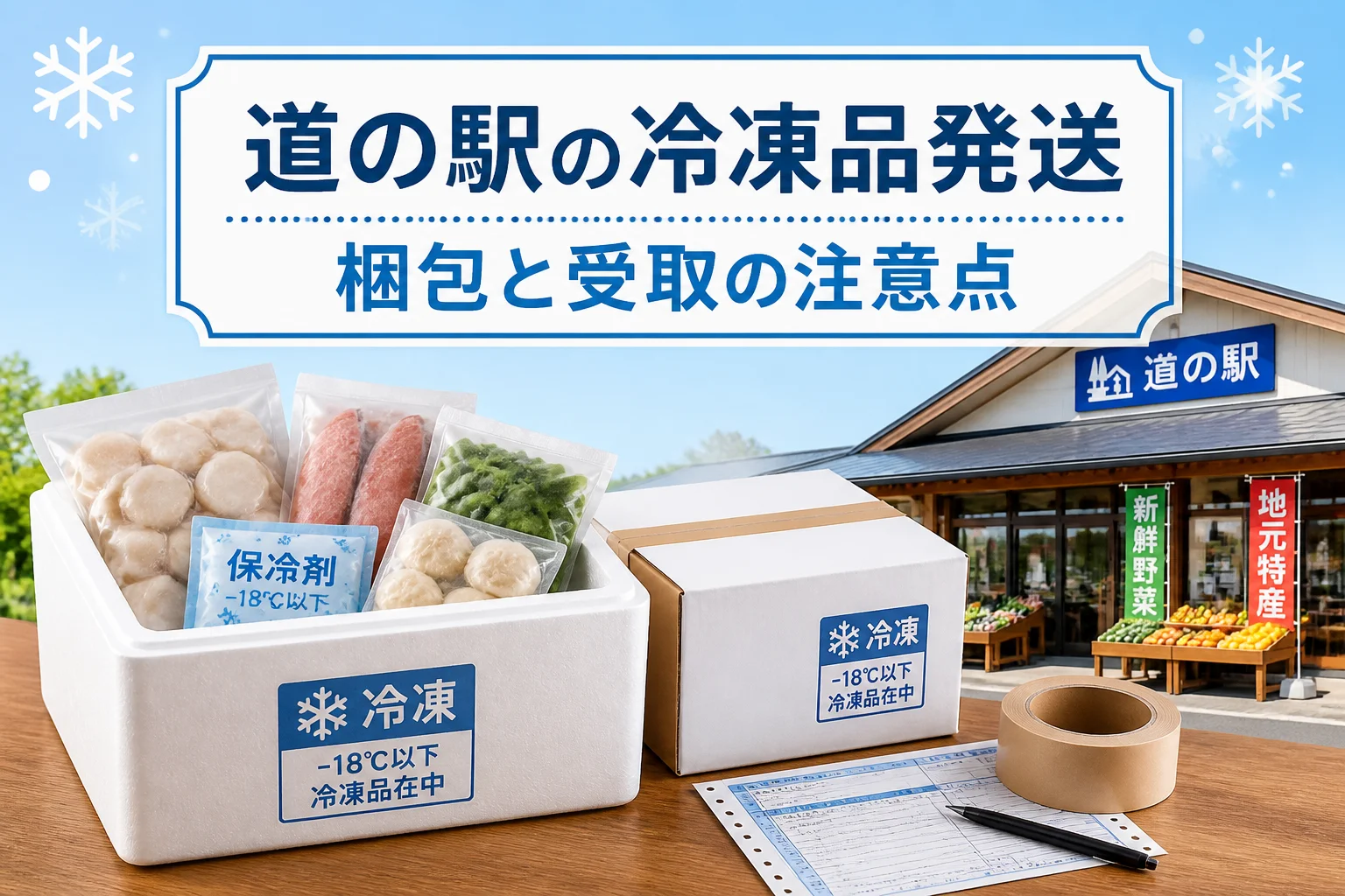 検索テーマである道の駅・冷凍品・発送方法を一目で伝える