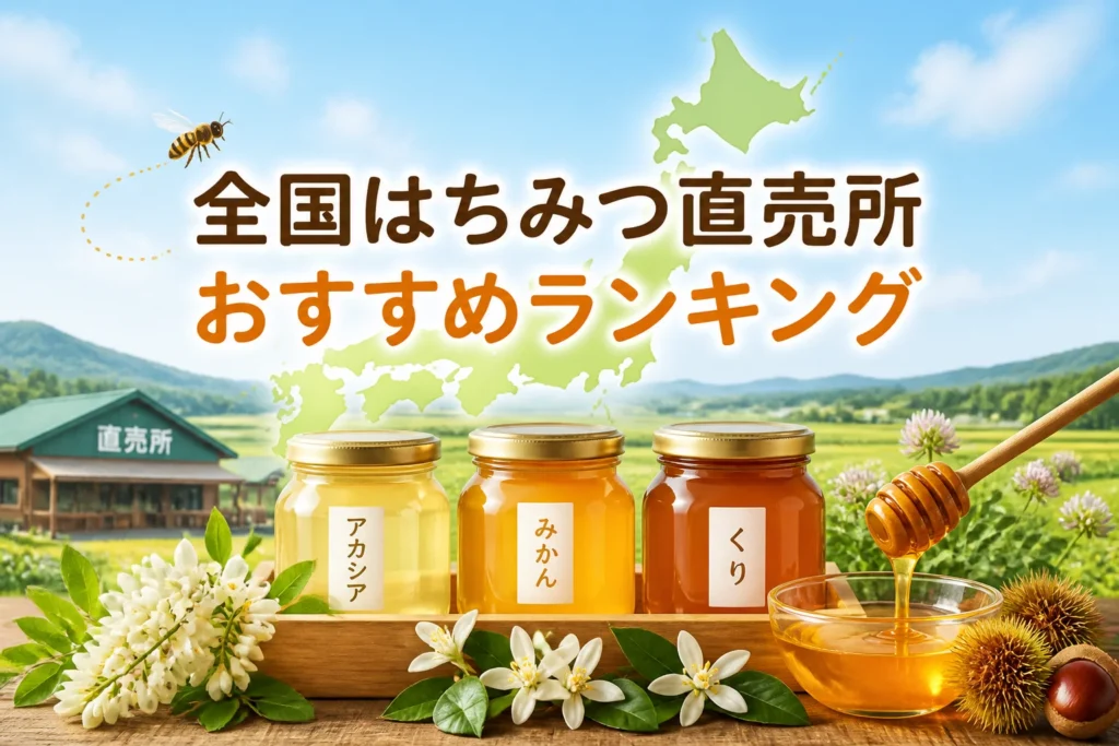 全国の国産・地域産はちみつ直売所ランキングであることを一目で伝える。