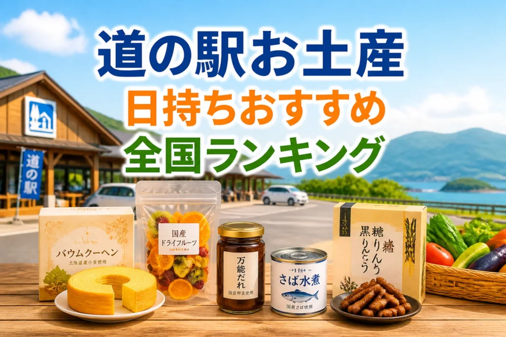 検索結果とSNSで、常温で日持ちする道の駅土産の記事だと一目で伝えるため。