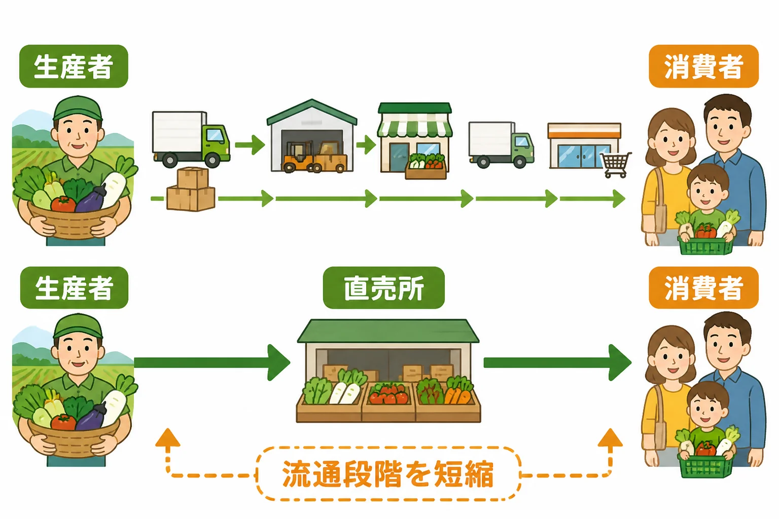 中間流通が少ない仕組みを視覚化する