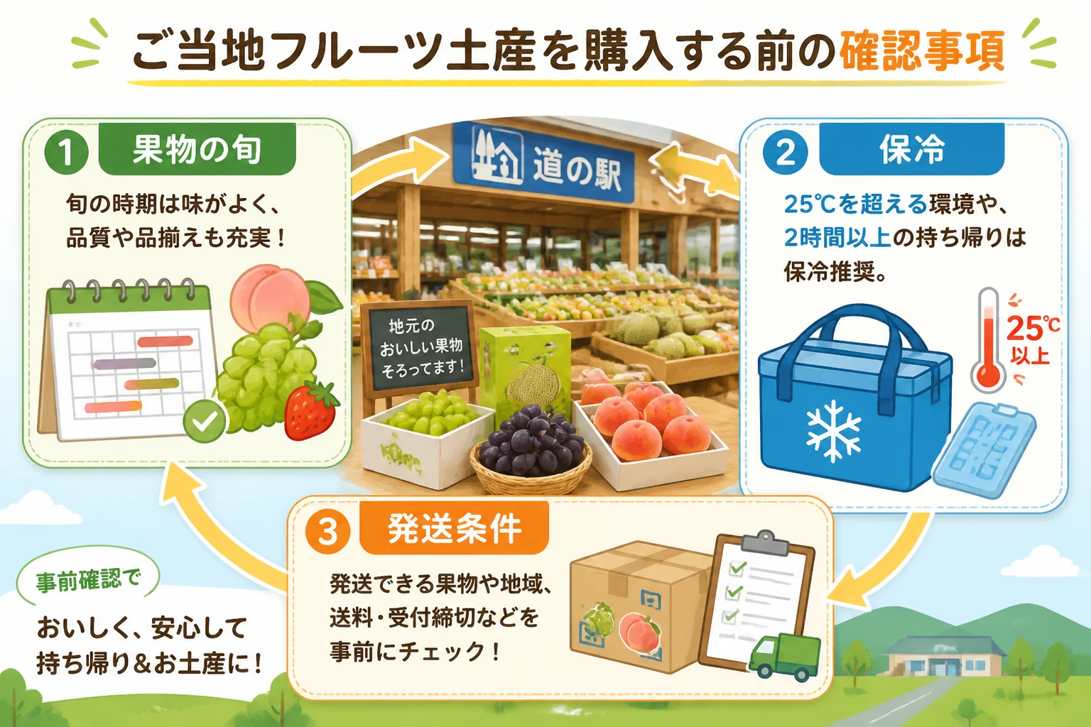 訪問前に確認すべき販売時期・持ち運び・発送条件を整理する。