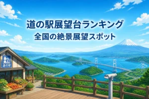 検索結果やSNSで、全国の道の駅と展望台ランキングの記事テーマを一目で伝える。
