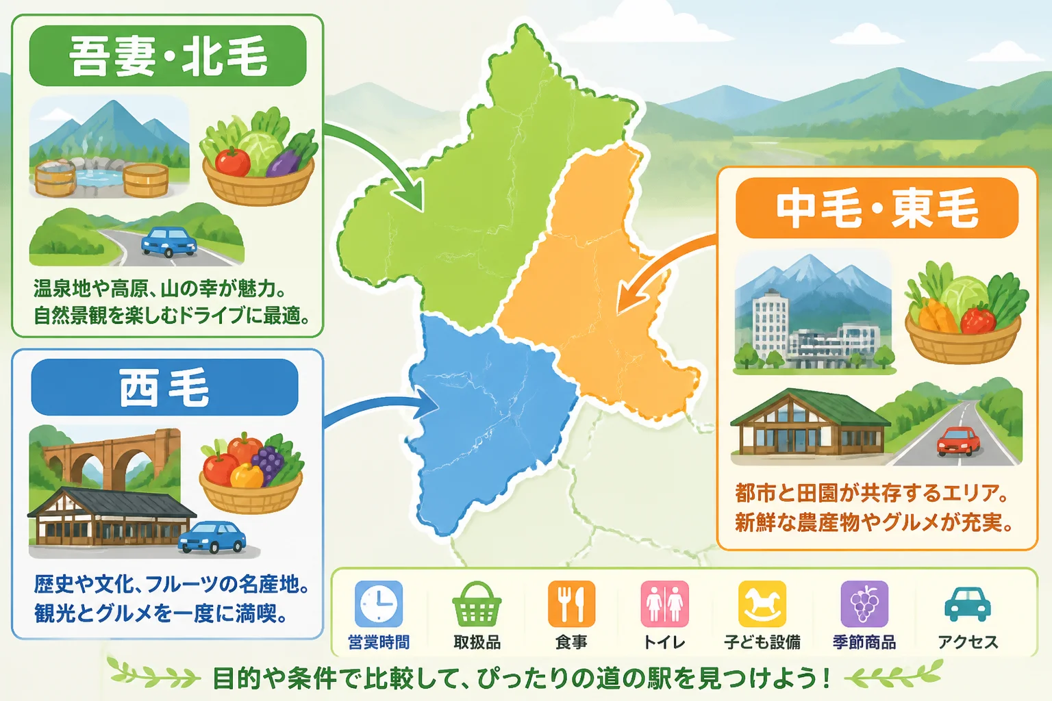 群馬県内の道の駅をエリア別に把握しやすくする