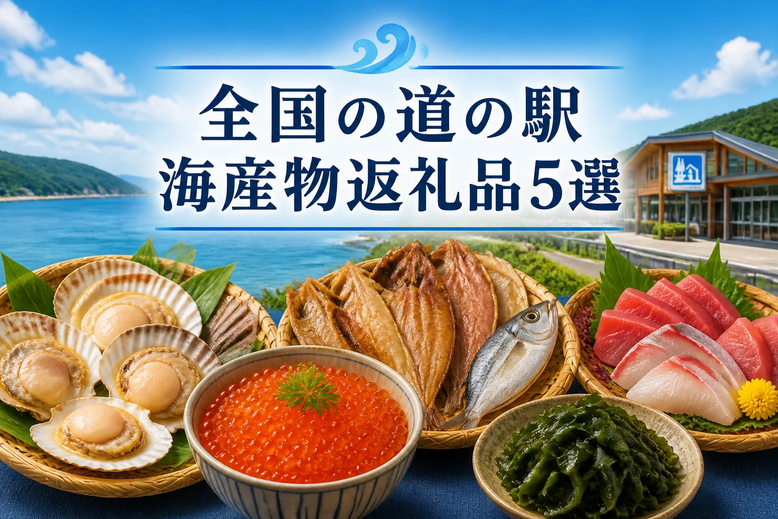 全国の道の駅と海産物返礼品のランキング記事であることを一目で伝える。