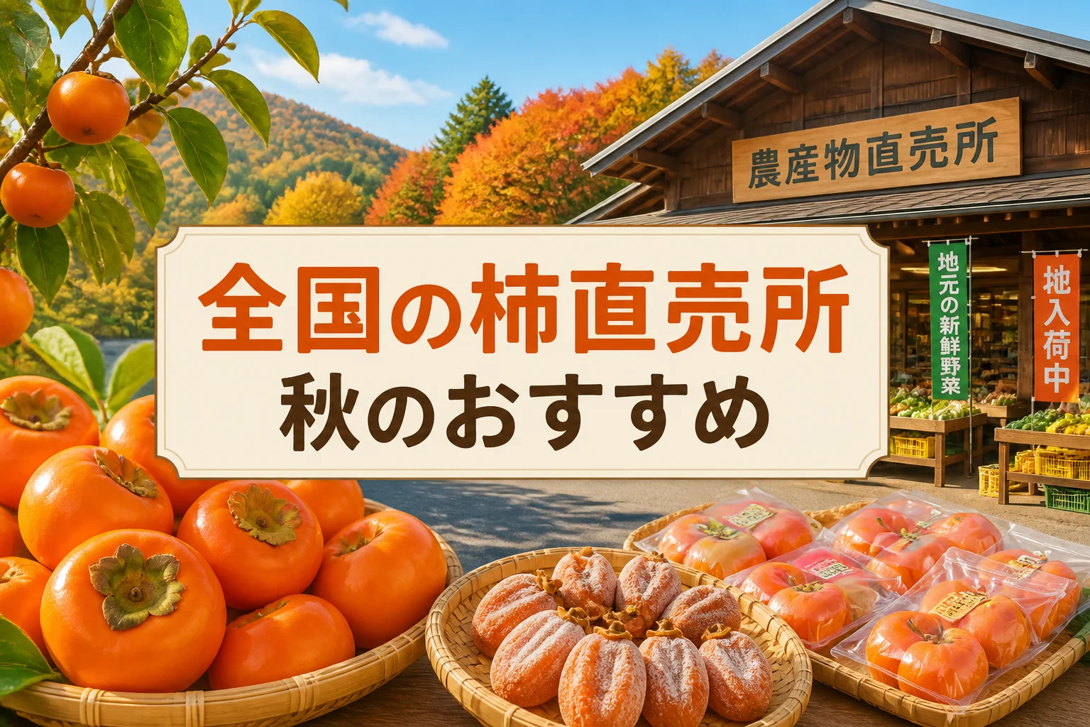 全国の柿直売所を紹介する記事であることを一目で伝える