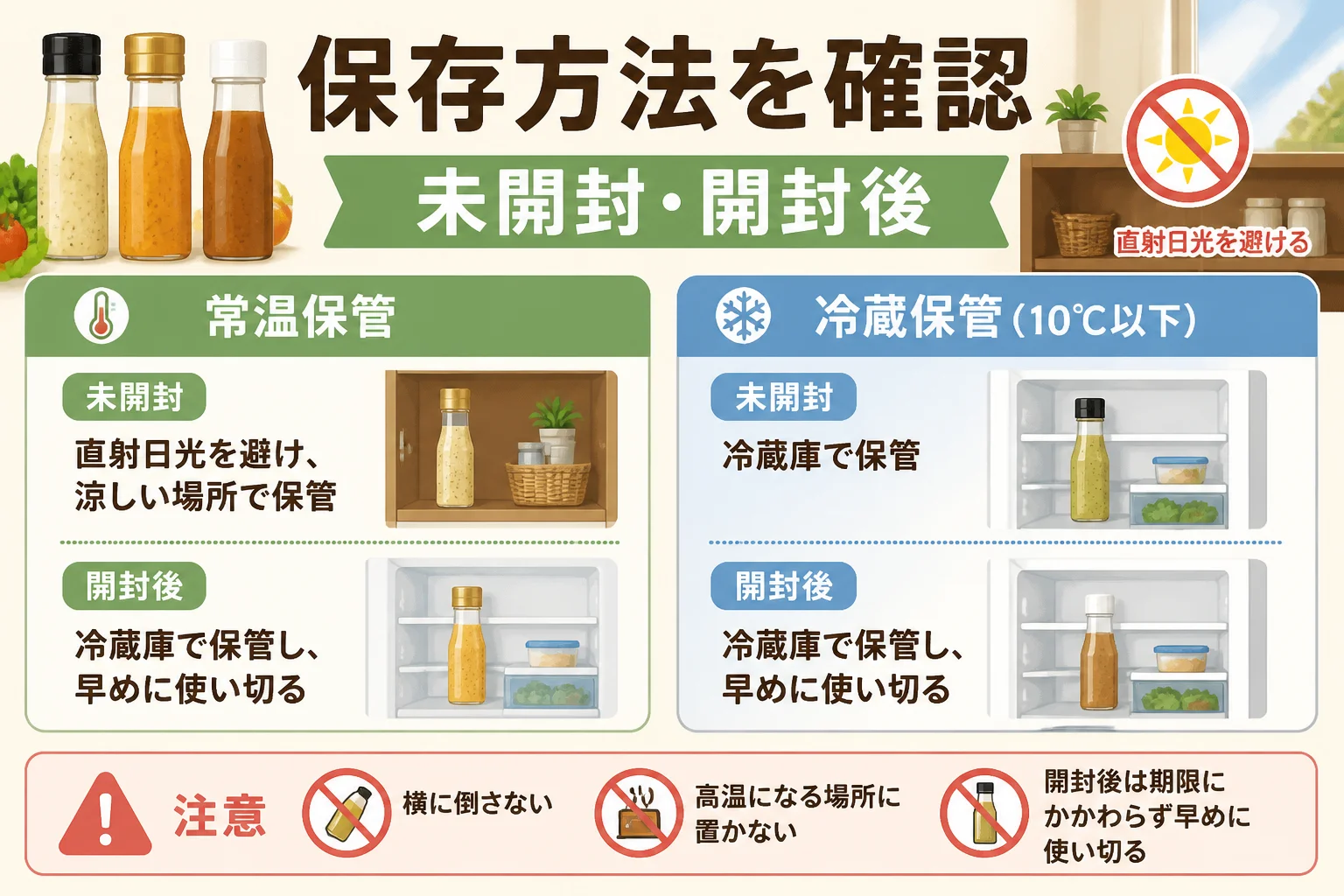 商品ごとに保存条件が異なることを伝える