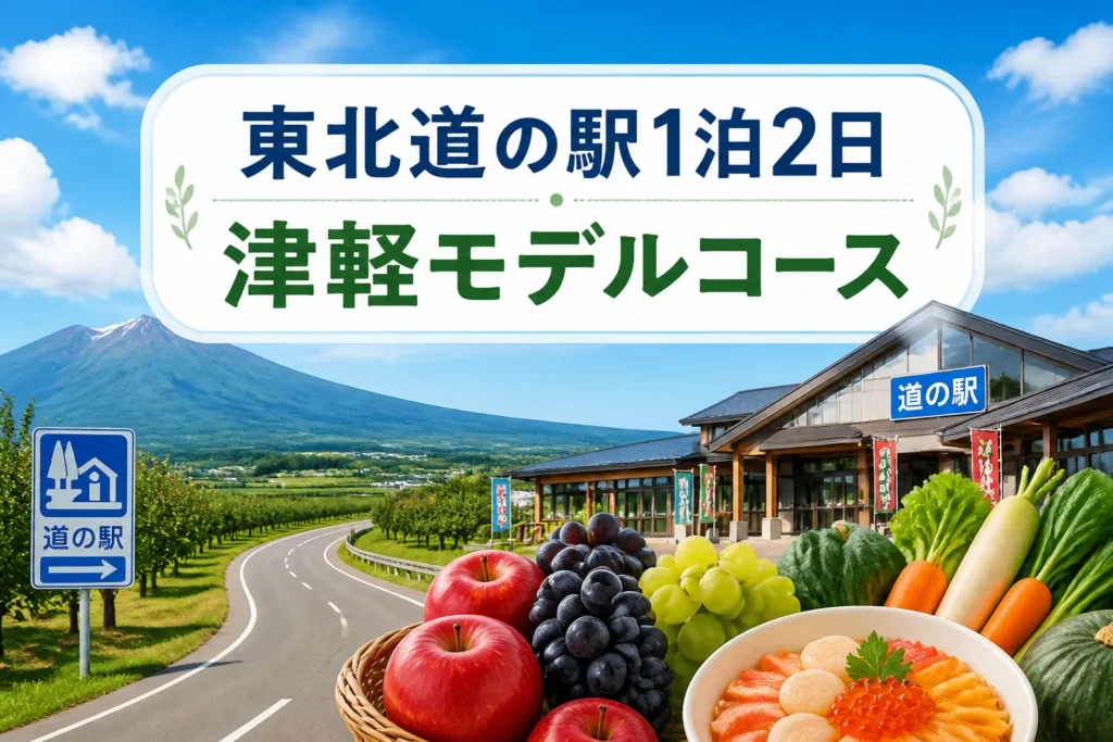 検索結果やSNSで、東北の道の駅を1泊2日で巡る津軽ルートだと一目で伝えるため。