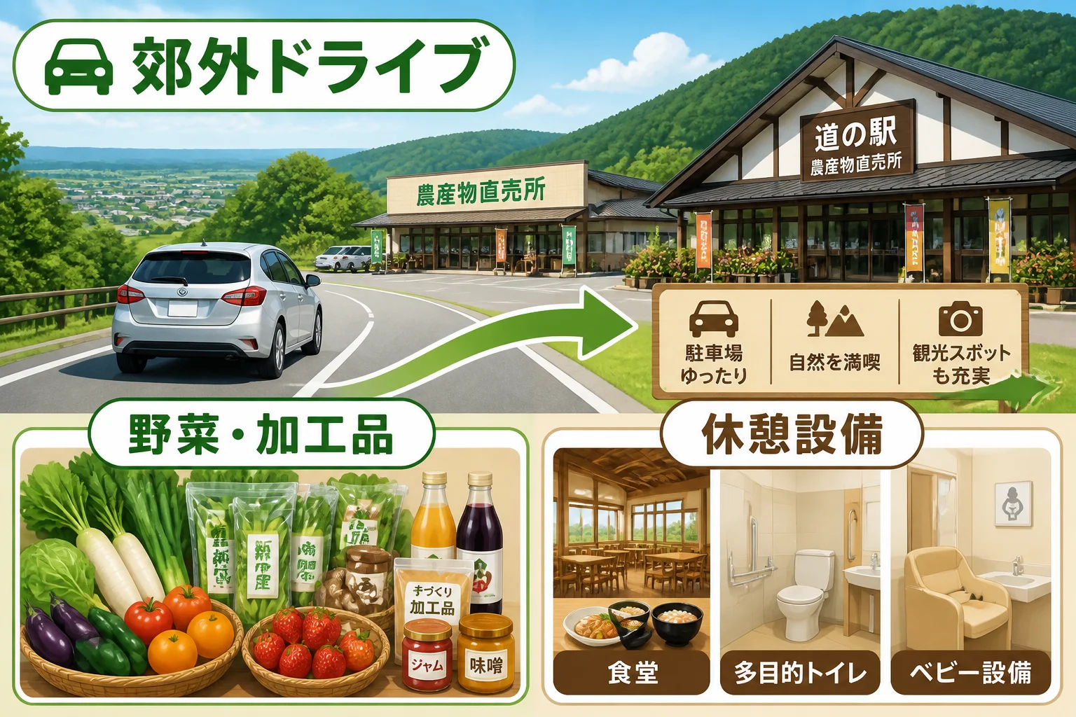 郊外型施設の特徴と車利用のメリットを整理