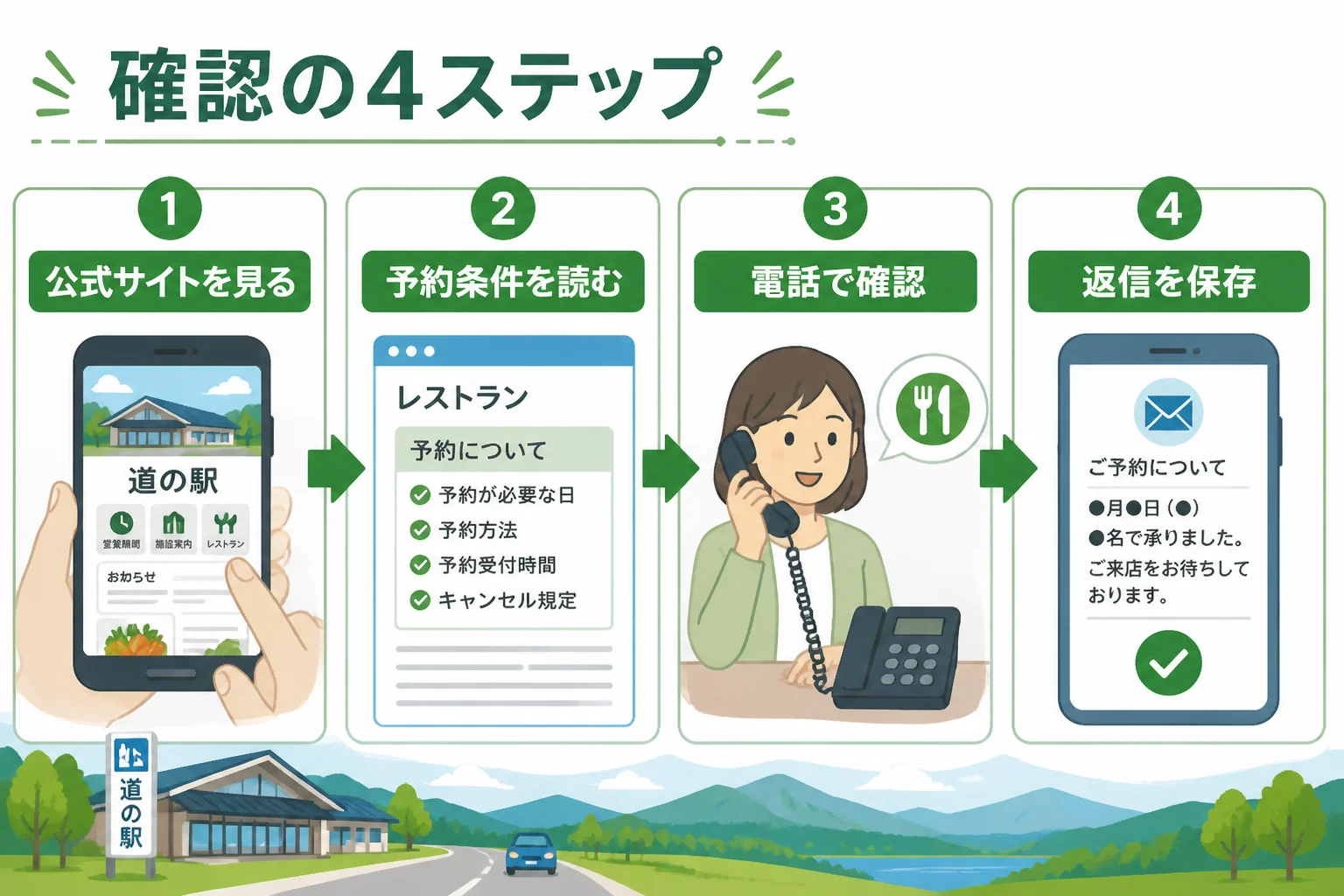 読者が訪問前に取るべき確認手順を可視化するため
