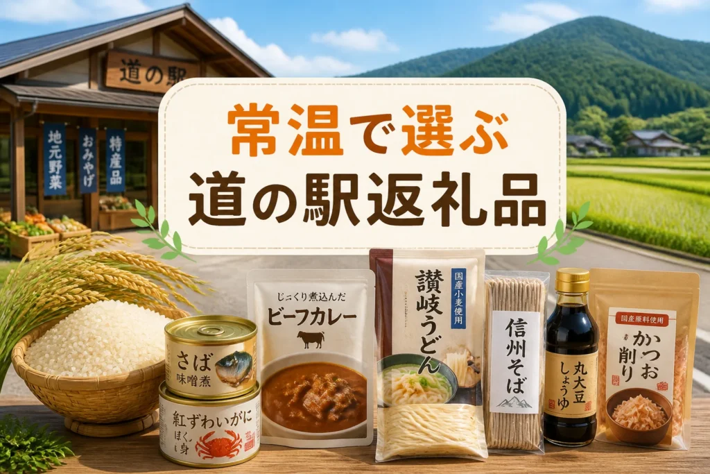 検索意図である常温保存可能な道の駅関連返礼品を一目で伝える