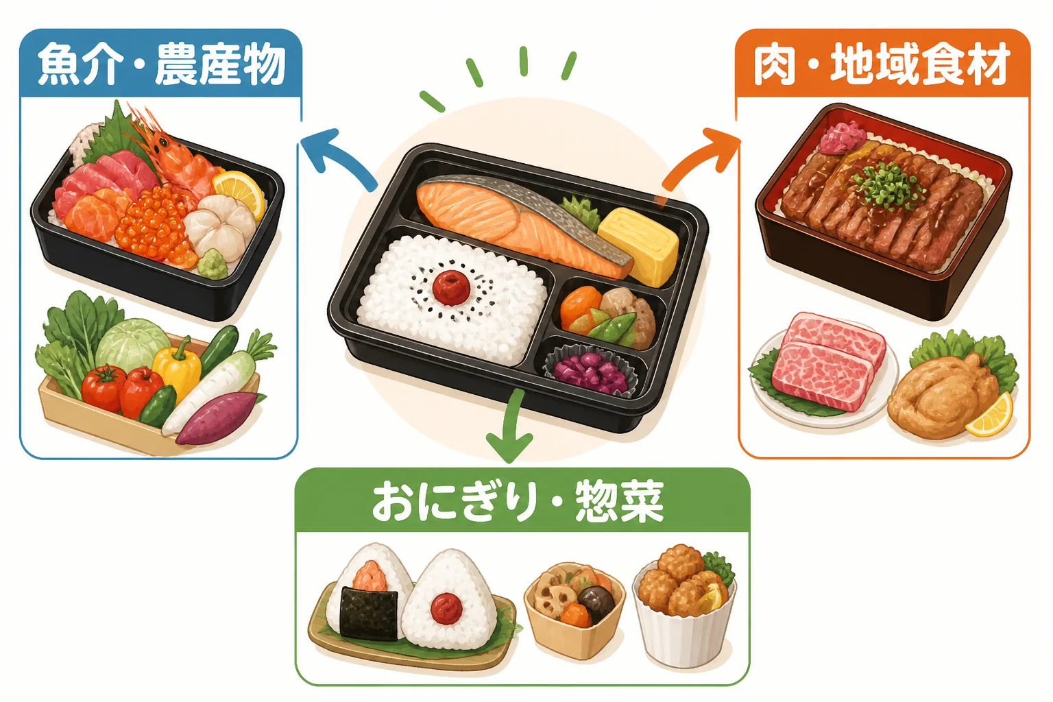 弁当の選び方を商品ジャンル別に視覚化する。