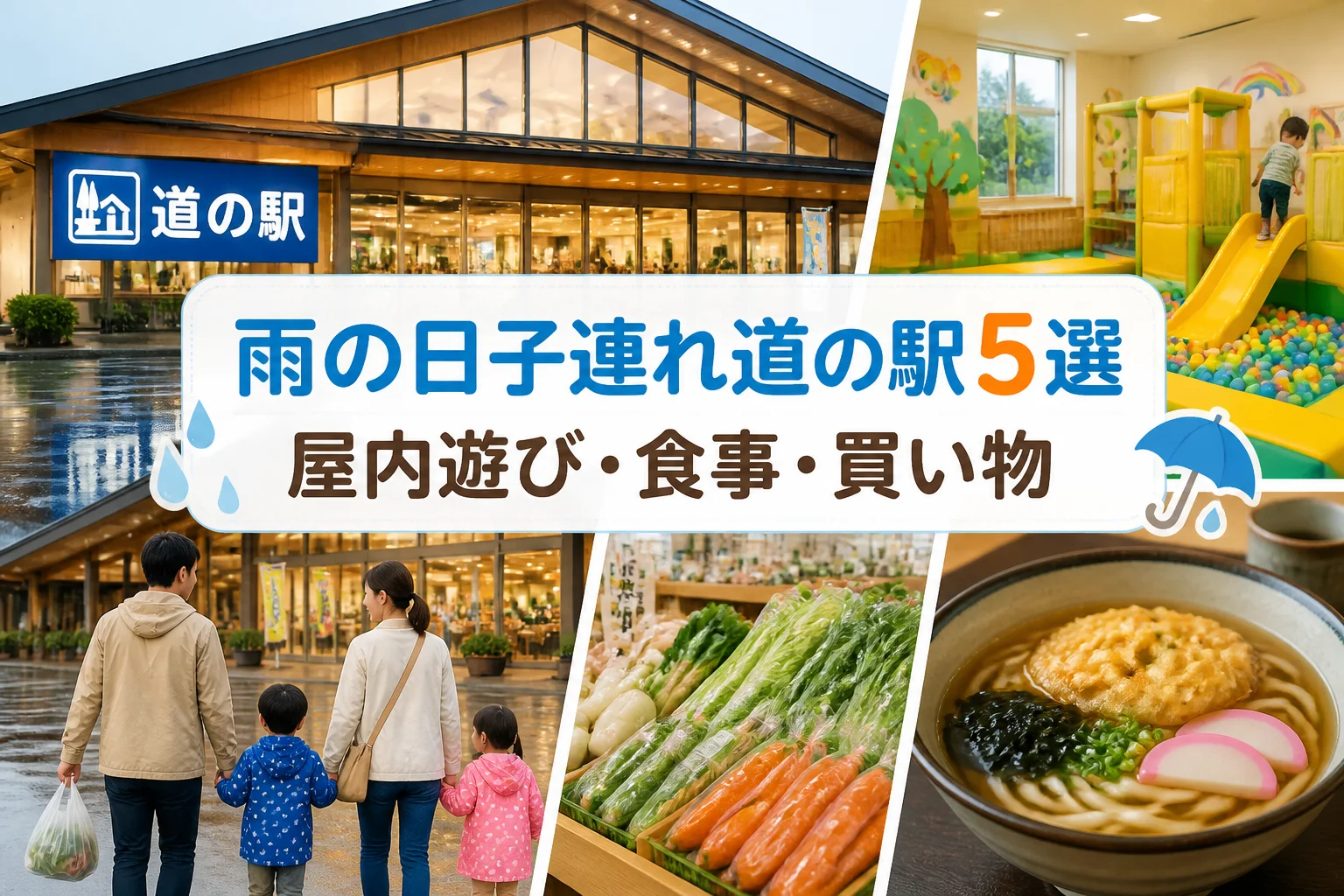 検索テーマである雨の日・子連れ・道の駅ランキングを一目で伝えるため。