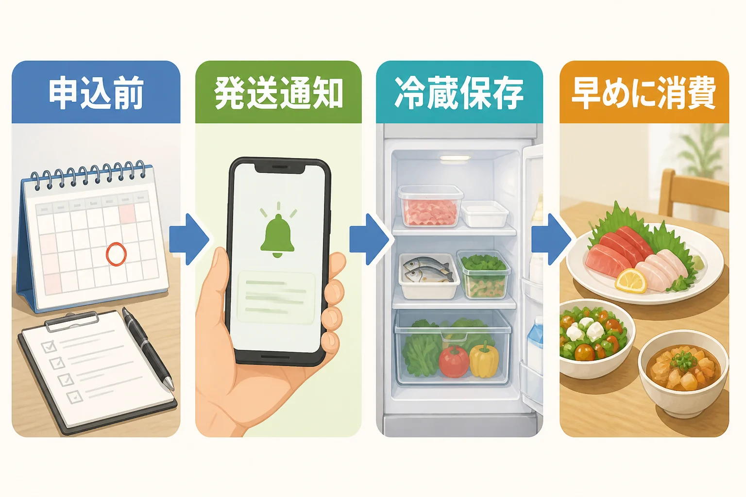 申込前から到着後までの行動手順を直感的に伝える