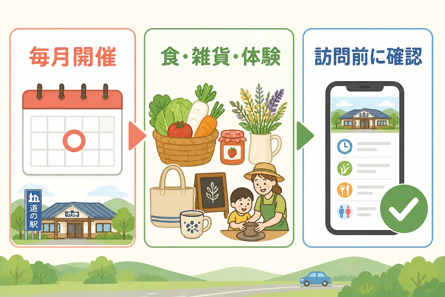 定期開催の魅力と、訪問前に公式情報を確認する重要性を伝える。