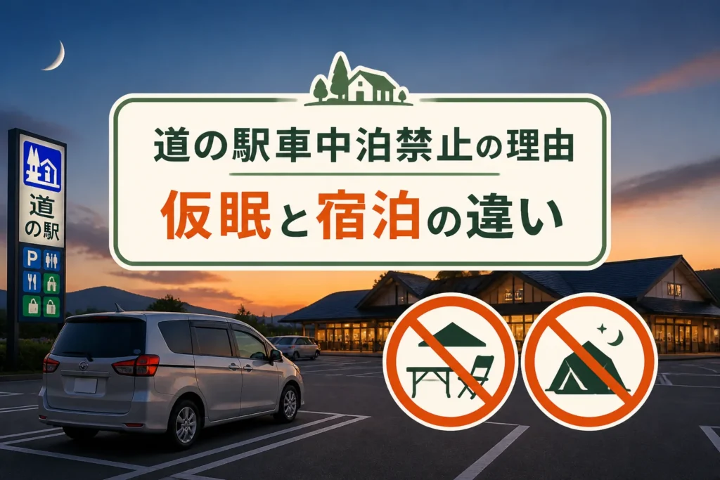 検索意図である車中泊禁止の理由と仮眠・宿泊の違いを一目で伝える。