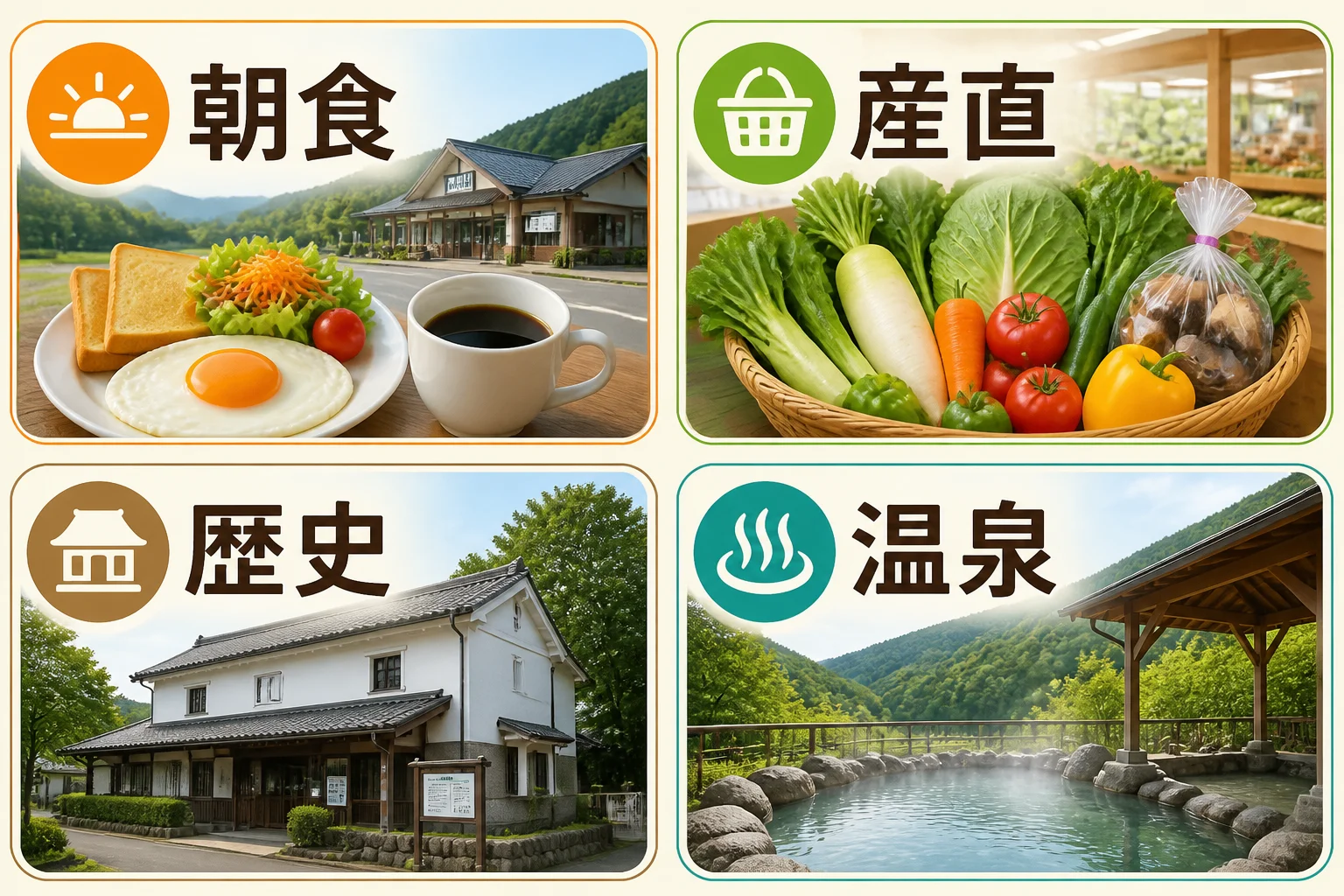 各施設の主な立ち寄り目的を直感的に比較できるようにする