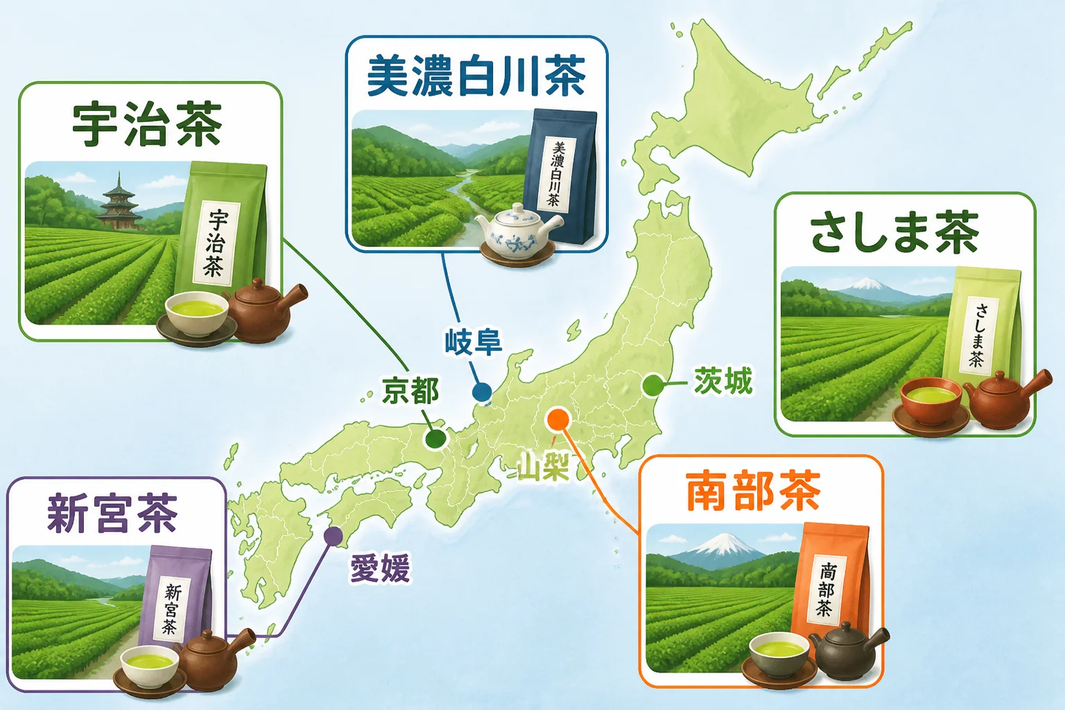ランキングで紹介する地域茶の位置関係と名称を視覚的に整理する