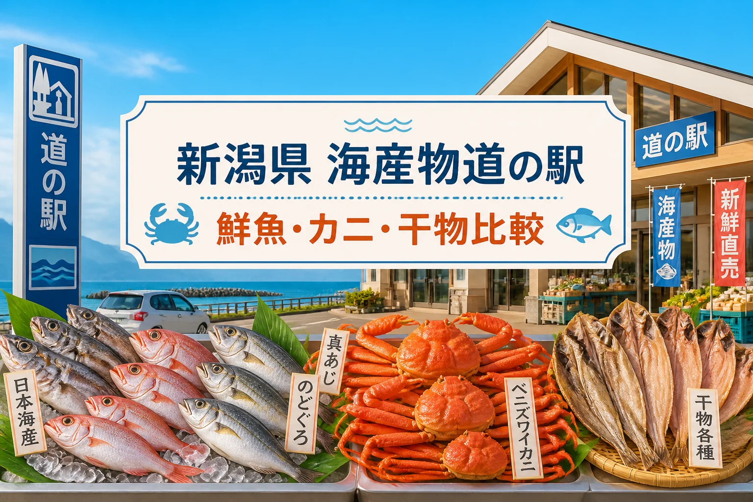 新潟県の海産物を扱う道の駅まとめであることを一目で伝える。