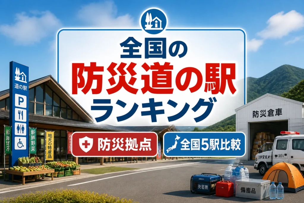 検索結果やSNSで、防災拠点としての道の駅ランキング記事であることを直感的に伝える。