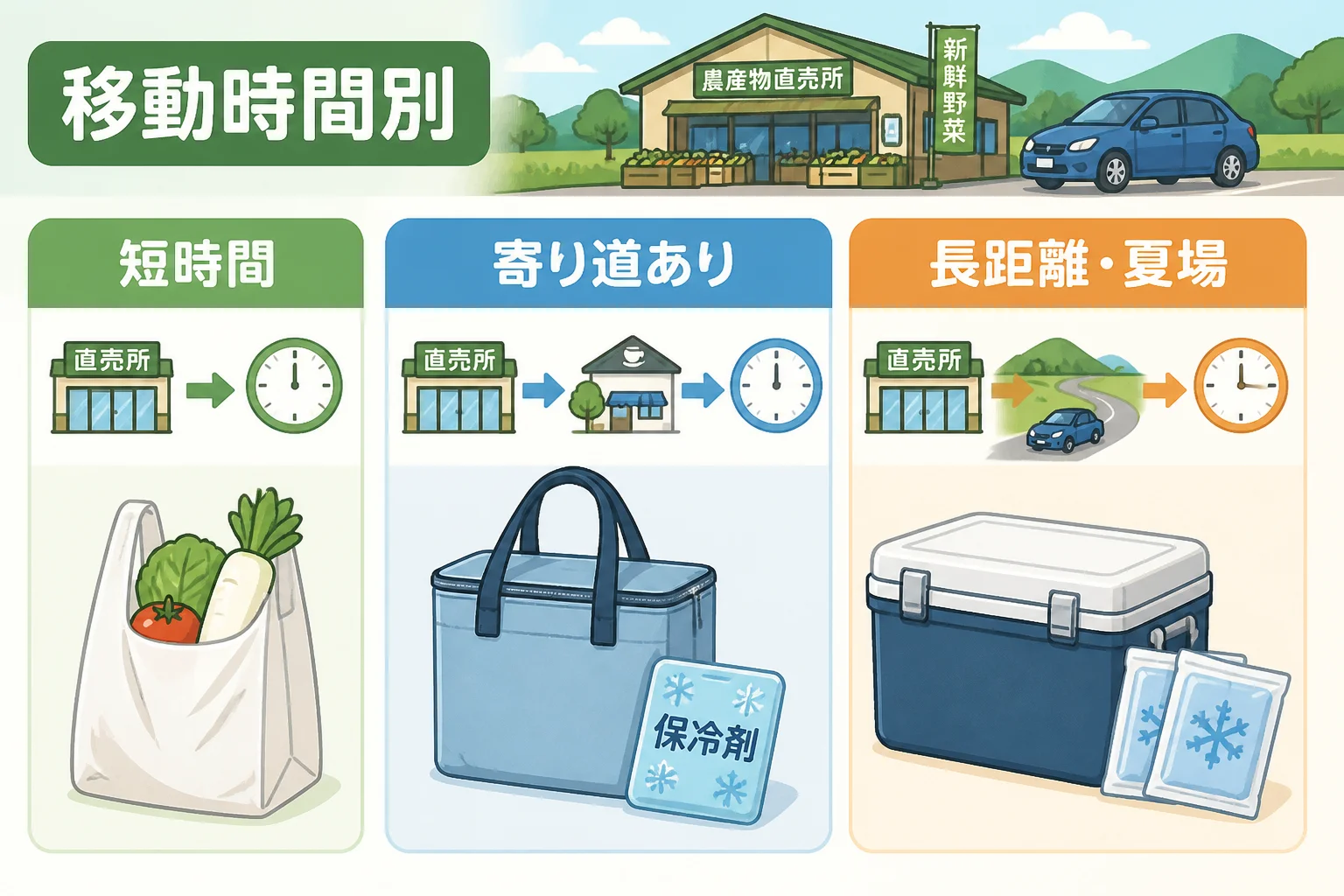 移動条件による持ち帰り準備の違いを理解してもらうため