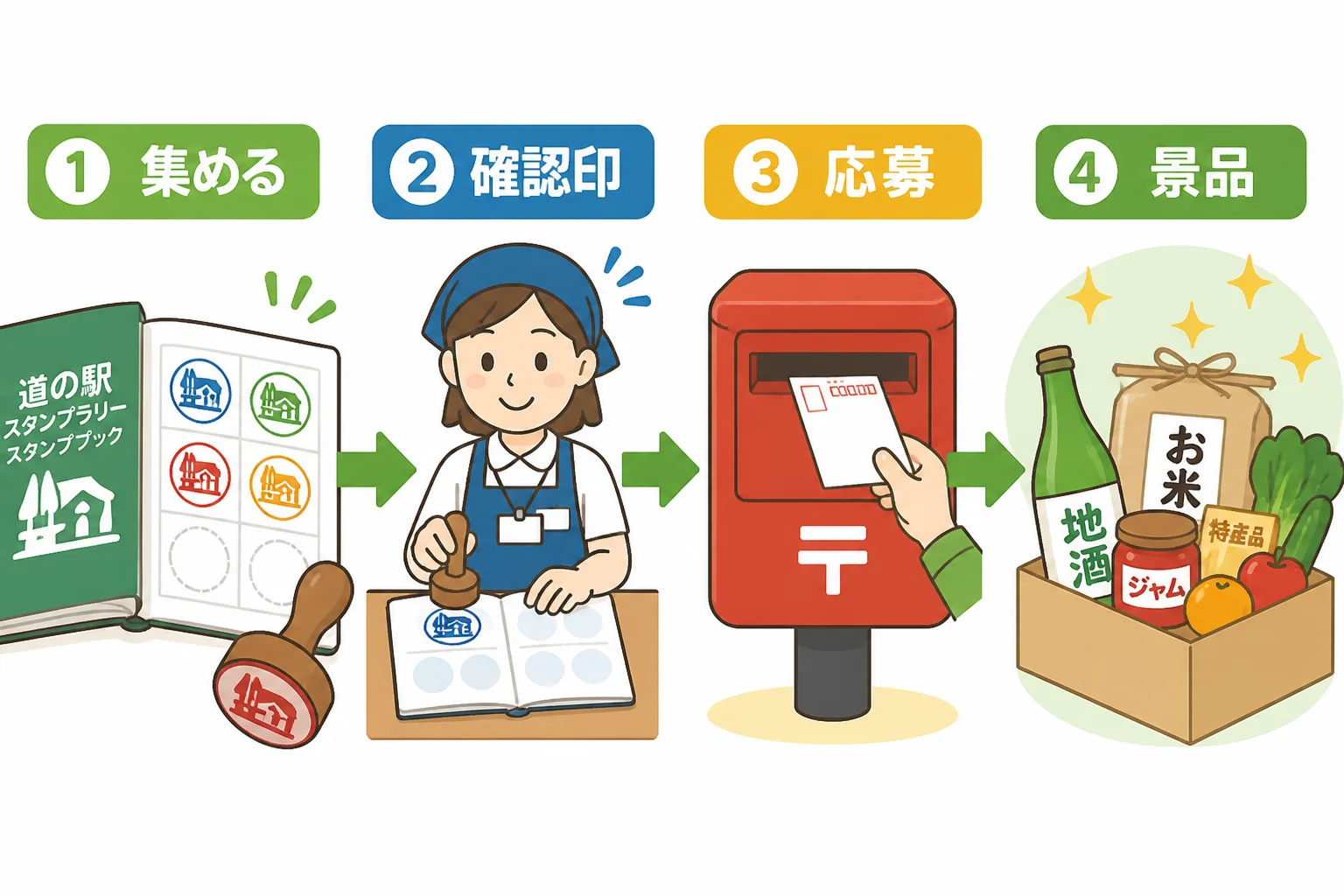 スタンプ収集から景品受け取りまでの流れを説明するため
