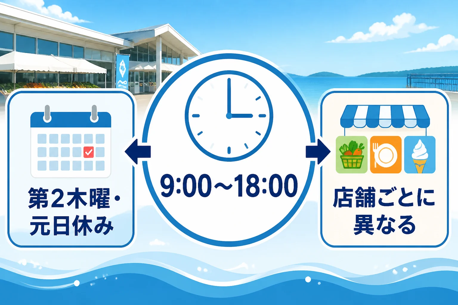 施設全体の営業時間と店舗別確認の必要性を視覚化するため