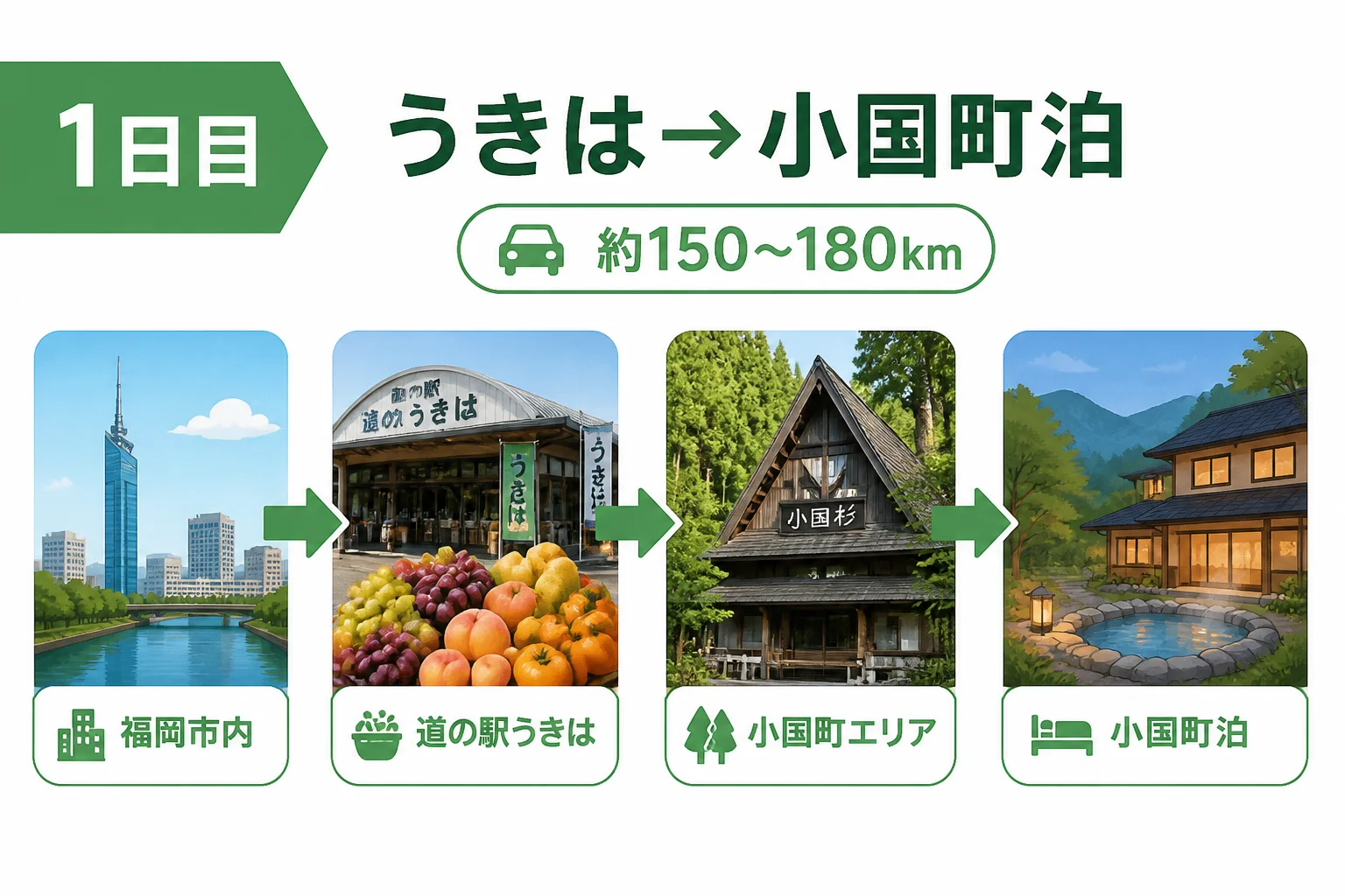 初日の移動順と宿泊地を視覚化する