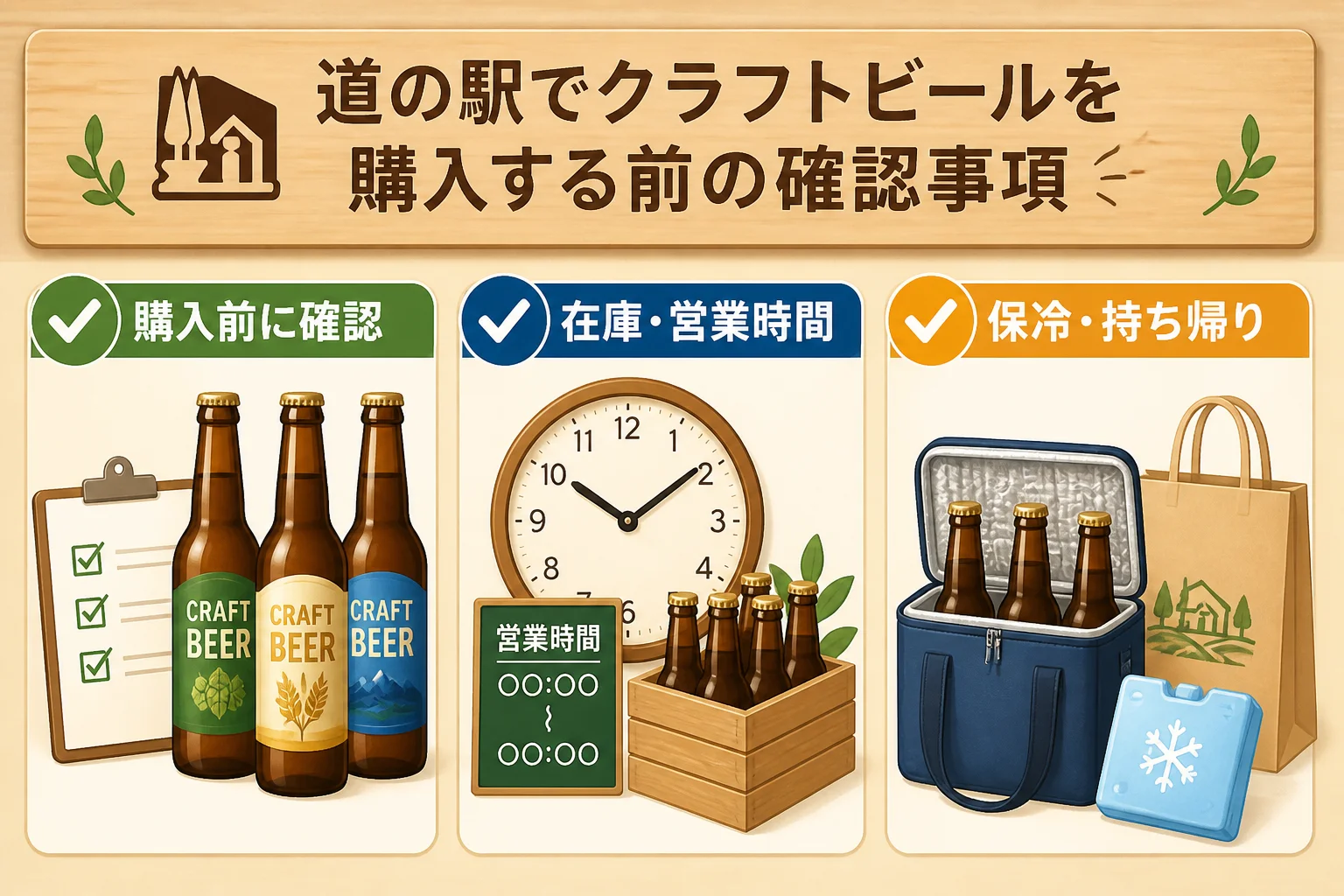 商品在庫、営業時間、持ち帰り条件を確認する重要性を補足する。